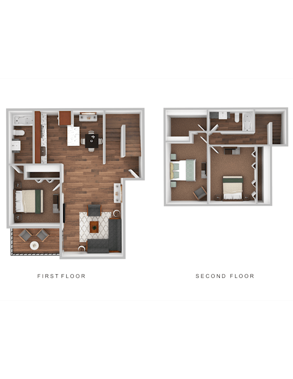 Floor Plan  A diagram shows the layout of a two-story apartment.