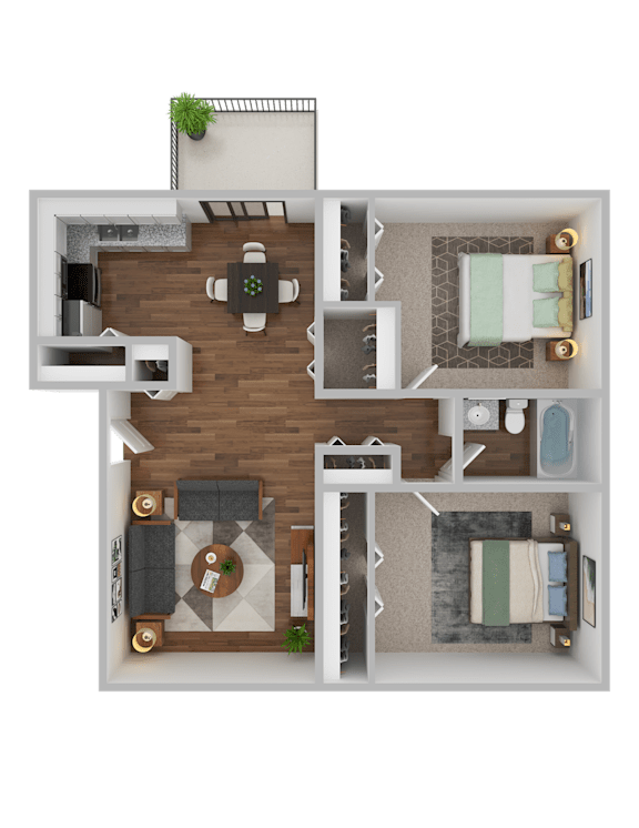 Floor Plan  2 bed 2 bath A at Mountain Terrace Apartments , Westminster, CO, 80031