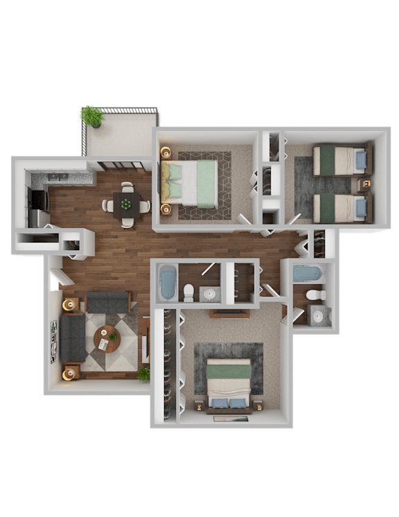 Floor Plan  3 bed 2 bath B at Mountain Terrace Apartments , Westminster, CO