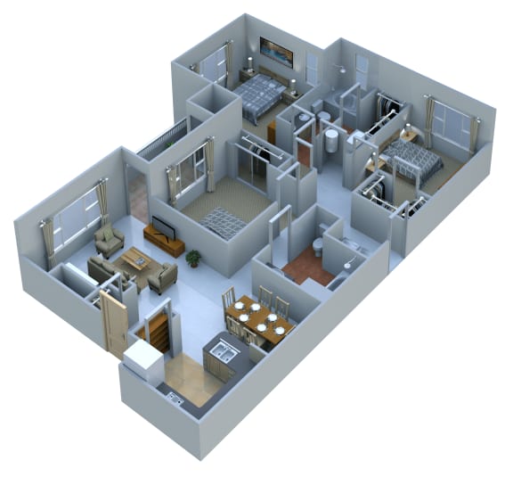 Floor Plan  3 Bedrooms 2 Baths at Remington Apartment Homes, Illinois, 60446