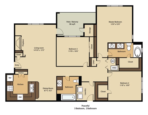 3 Bedroom 2 Baths at Remington Apartment Homes, Romeoville, IL, 60446