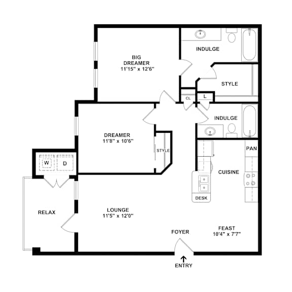 A black and white image of a floor plan for a home with a big dreamer, a lounge, a foyer, a pan, a cuisine, a desk, a style, and an entry.