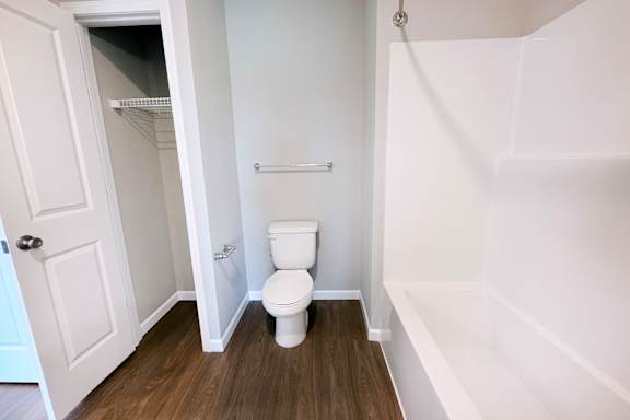 Bathroom with closet and shower enclosure at The Meridian on 32 Apartments, Batavia, OH 45103