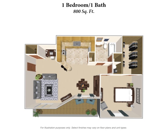 the residence 1 bedroom floor plan