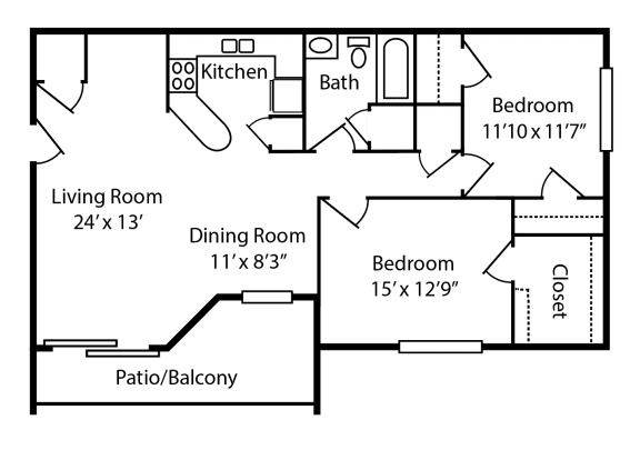 2 Bed 2 Bath Floor Plan at Colonial Village, Crescent Springs, KY