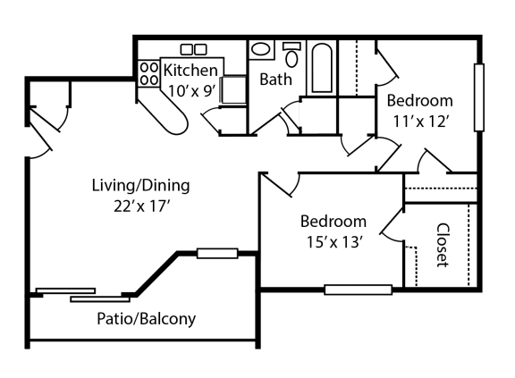 2 Bedroom Floor Plan at Colonial Village, Kentucky, 41017
