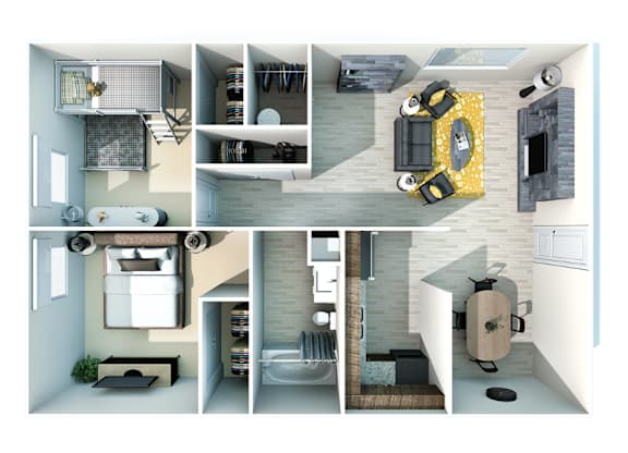 A series of images showing different interior design layouts.