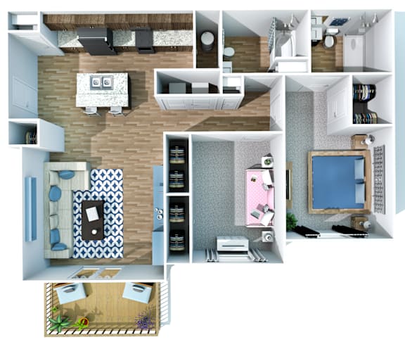 2Bed Metro Floor Plan at Hebron Station Apartments, Hebron