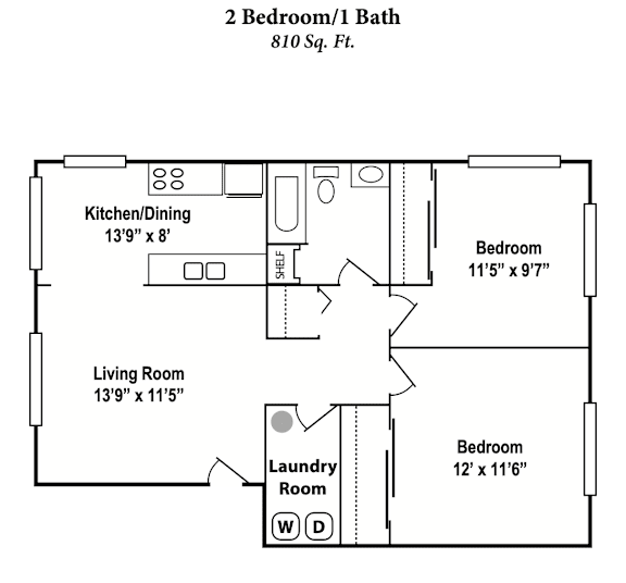 a floor plan of a house with two bedrooms and a living room and a bathroom