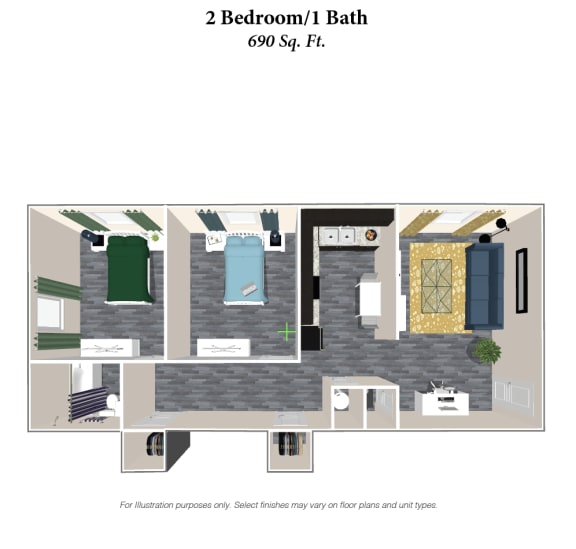 2 bed 2 bath floorplan A at Park Place, Richmond, KY, 40475
