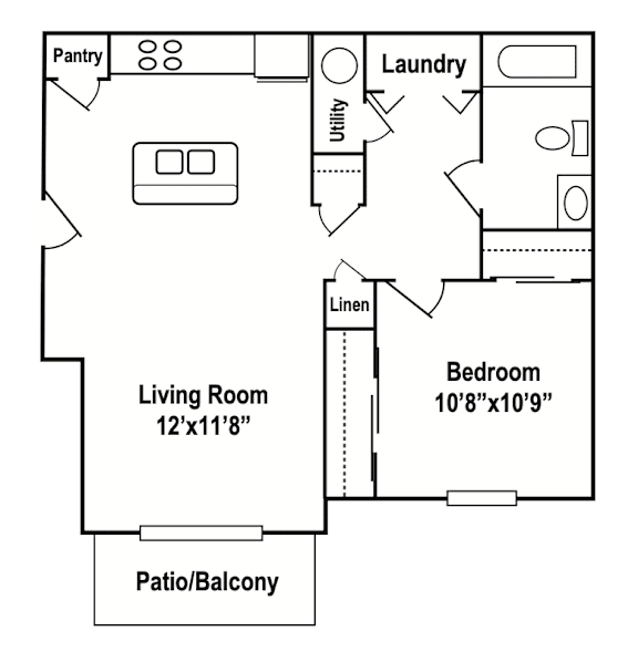 2D 1Bed Floor Plan at Hebron Station Apartments, Kentucky, 41048