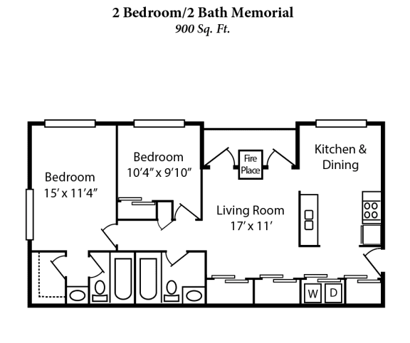 a floor plan of a home with two bedrooms and a living room with a kitchen and a