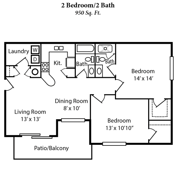 a floor plan of a home with two bedrooms and two baths