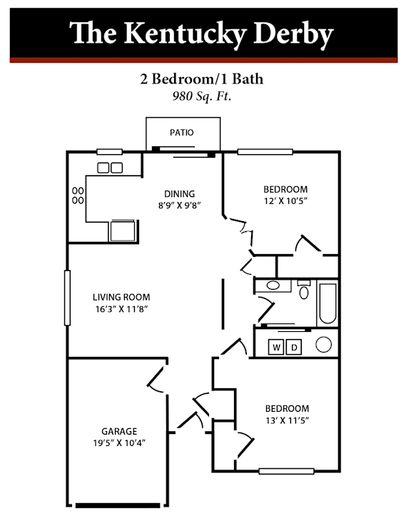 A black and white image of a floor plan for a property called The Kentucky Derby.