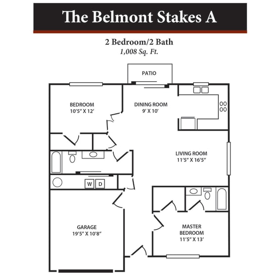 2 Bedroom 2 Bath Floor Plan at Hartland Place, Kentucky, 40517
