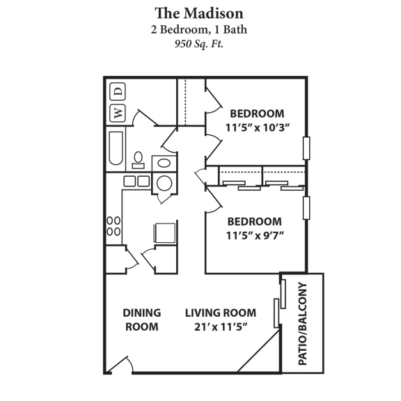2 bed 1 bath A at 450 on Keeneland Apartments, Richmond, KY 40475