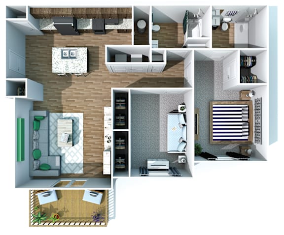2Bedroom Floor Plan at Hebron Station Apartments, Hebron, KY, 41048