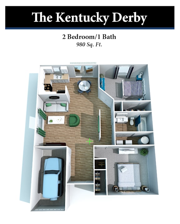A 2 Bedroom/1 Bath apartment at The Kentucky Derby.