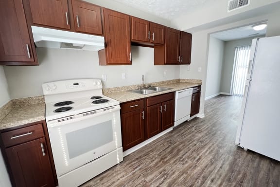 Kitchen with appliances and cabinets at 450 on Keeneland Apartments, Richmond, Kentucky