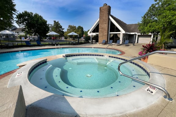 swimming pool area view at Deercross Apartments, Cincinnati, OH