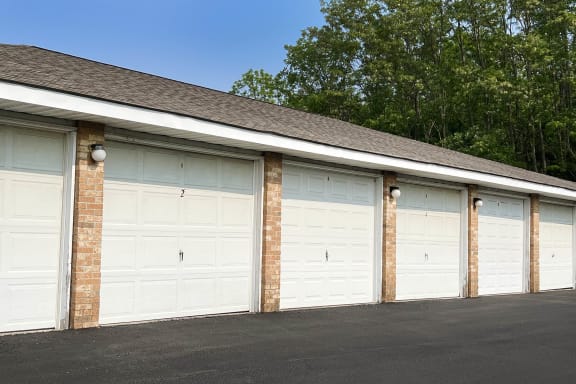 a row of three car garages  at Wyndemere Apartments, Ohio