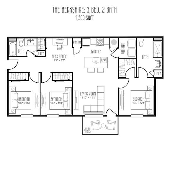 Berkshire Floor Plan at The Meridian on 32 Apartments, Batavia, Ohio