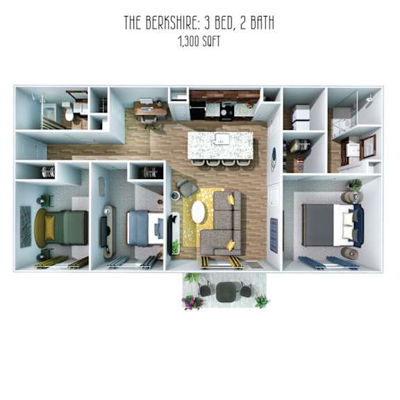 3Bed 2Bath Floor Plan at The Meridian on 32 Apartments, Batavia, 45103