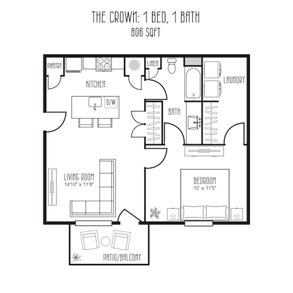 Crown Floor Plan at The Meridian on 32 Apartments, Ohio, 45103