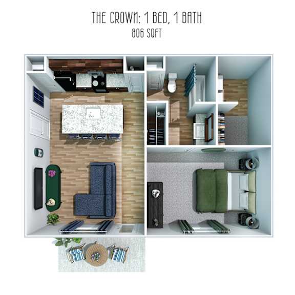 1Bed 1Bath Floor Plan at The Meridian on 32 Apartments, Ohio