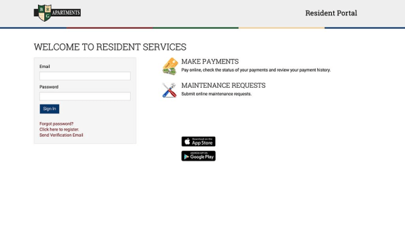 a screenshot of a website with a welcome to resident services button at Hunter Ridge Apartments, Cincinnati, 45244
