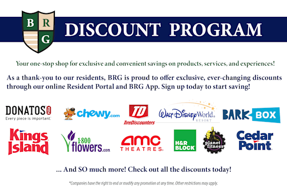 A discount program advertisement featuring various company logos.