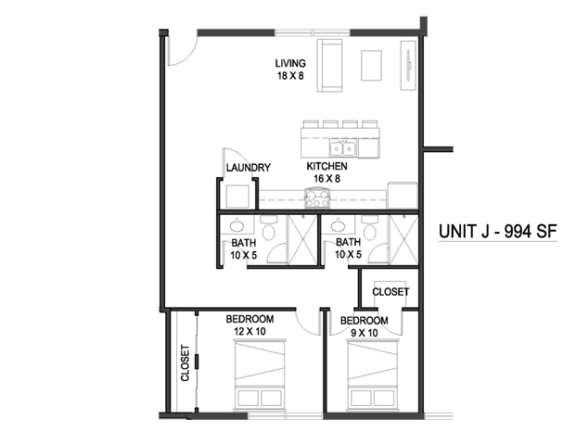 2 bedroom 2 bathroom Floor plan A at The Mobile Lofts, Alabama, 36604