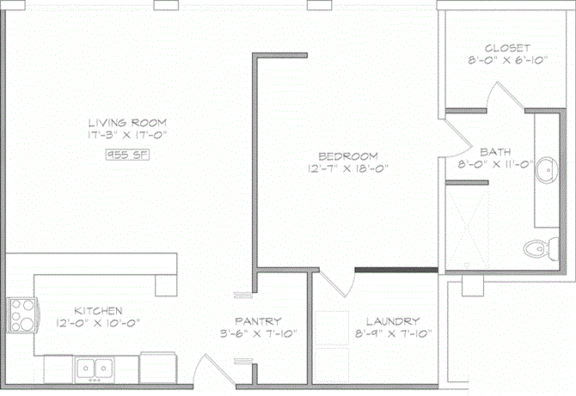 1 bedroom 1 bathroom Floor plan M at The Mobile Lofts, Mobile, 36604