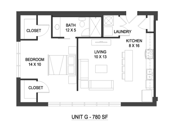 1 bedroom 1 bathroom Floor plan H at The Mobile Lofts, Mobile