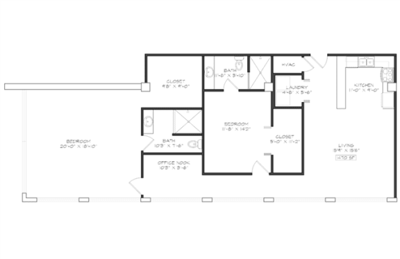 2 bedroom 2 bathroom Floor plan B at The Mobile Lofts, Alabama, 36604