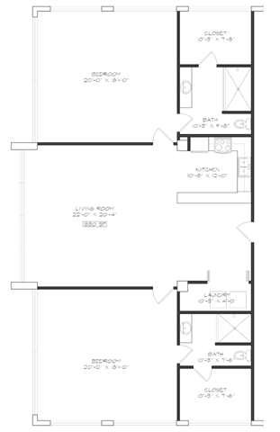 2 bedroom 2 bathroom Floor plan D at The Mobile Lofts, Alabama