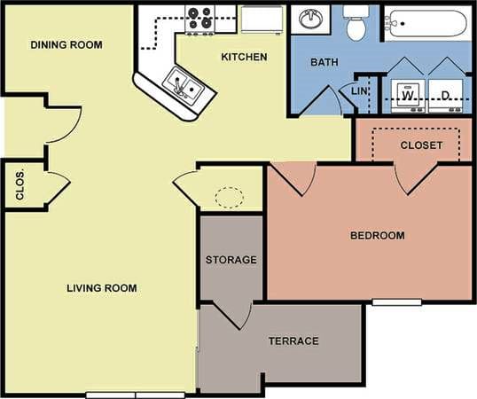 Floor Plan  Greens of Merrill Creek 1 bedroom 1 bathroom floor plan