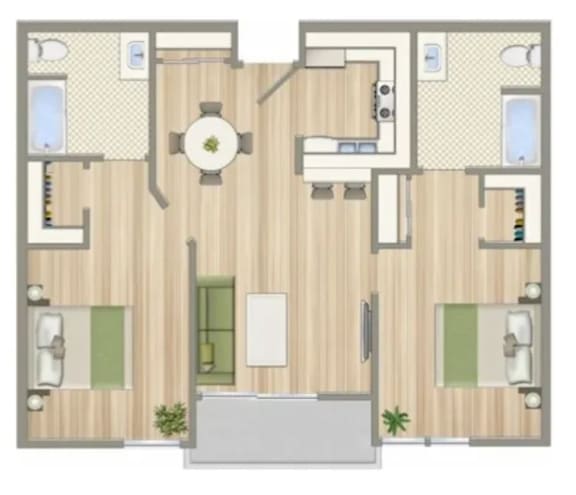 A floor plan of a house with a central hallway leading to all rooms.