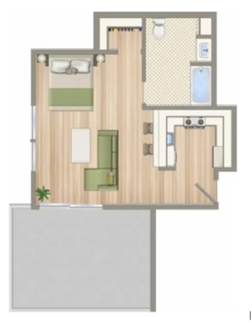 A floor plan of a house with two bedrooms and a living room.