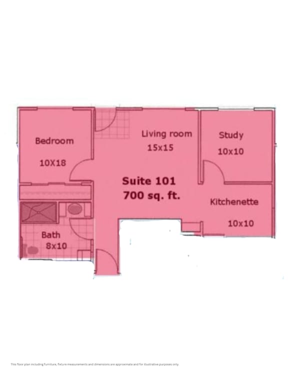 A floor plan of Suite 101 which is 700 sq. ft. in size.