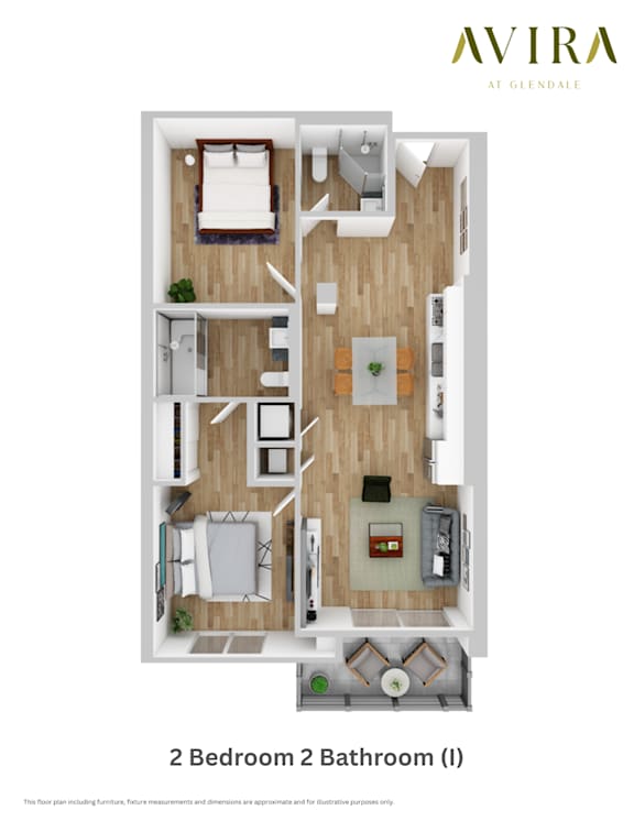 Avira at Glendale  2 bedroom 2 bathroom 3D Floorplan