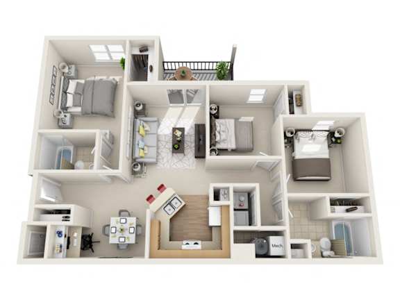 Clover Basin Village three bedroom 1110 sq ft floorplan