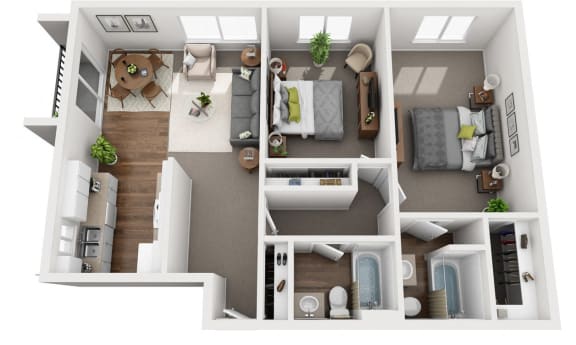 the living room of this apartment is spacious and has a fireplace