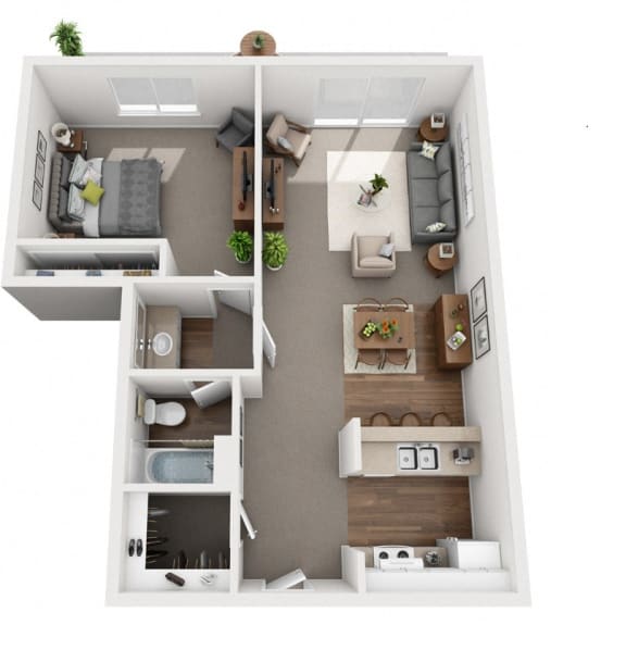 a 3d rendering of a103103 of a 1 bedroom floor plan