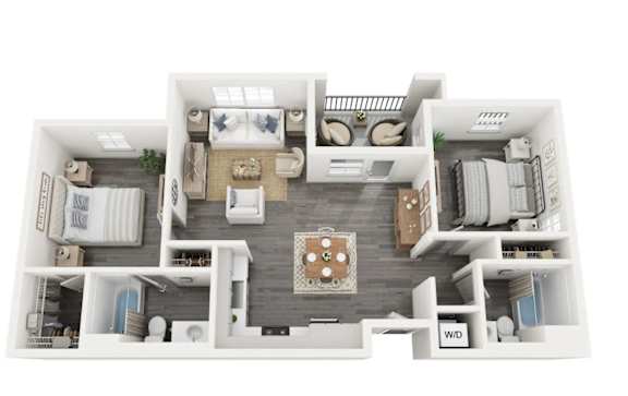 Amelia Two bedroom two bathroom C2 floorplan- 902 sq ft