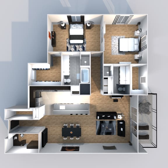Austin apartment for rent staged floorplan with office