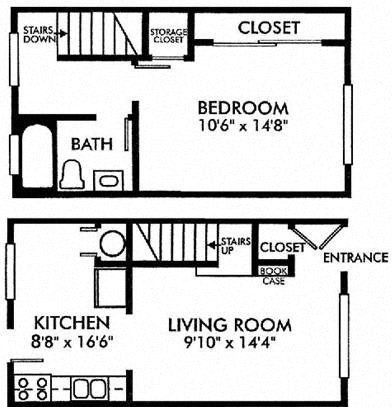 The Village Townhomes 1bed 1bath 691 sqft Floorplan