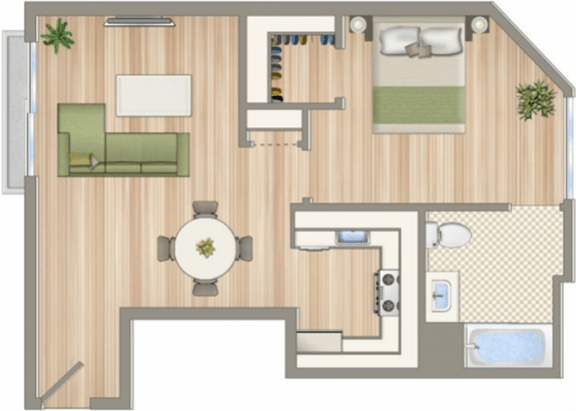 1422 on 6th One Bedroom One Bathroom A Floorplan