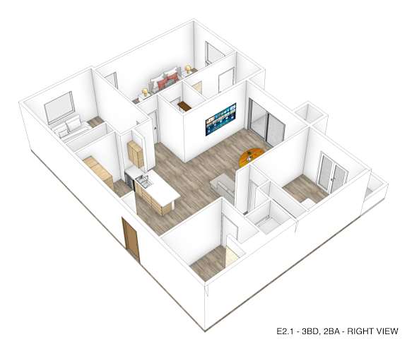 Eddy Redondo three bedroom two bathroom right view floorplan