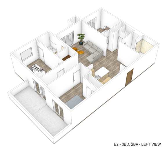 Eddy Redondo three bedroom two bathroom floorplan
